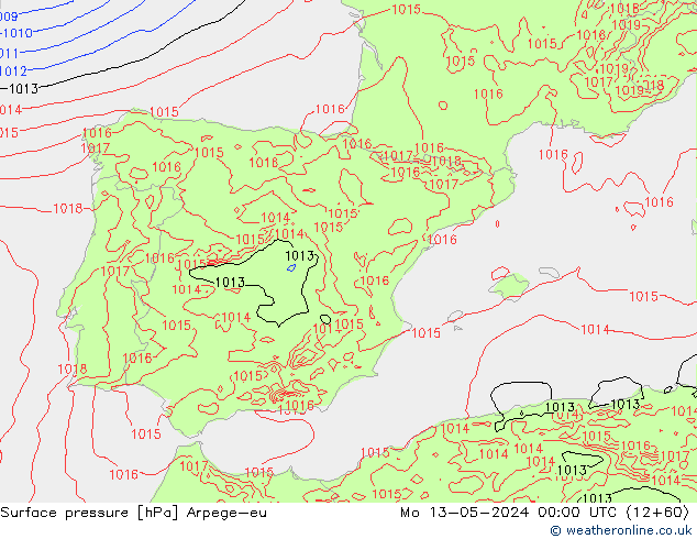 Surface pressure Arpege-eu Mo 13.05.2024 00 UTC