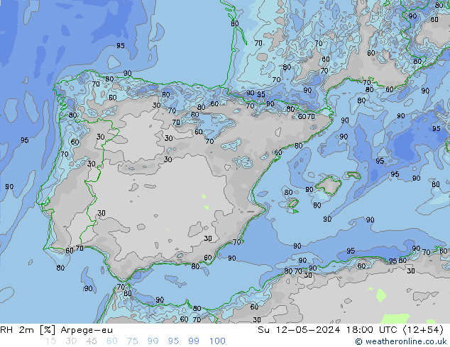 RH 2m Arpege-eu Ne 12.05.2024 18 UTC