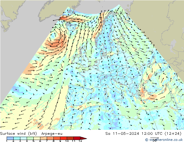 Surface wind (bft) Arpege-eu Sa 11.05.2024 12 UTC