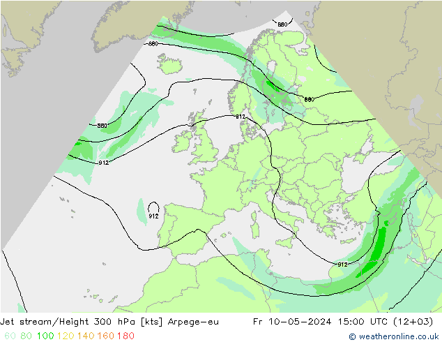Jet stream/Height 300 hPa Arpege-eu Fr 10.05.2024 15 UTC