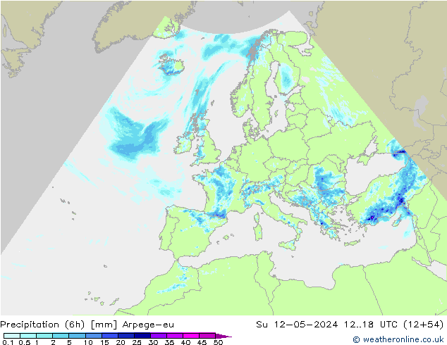 Precipitation (6h) Arpege-eu Su 12.05.2024 18 UTC