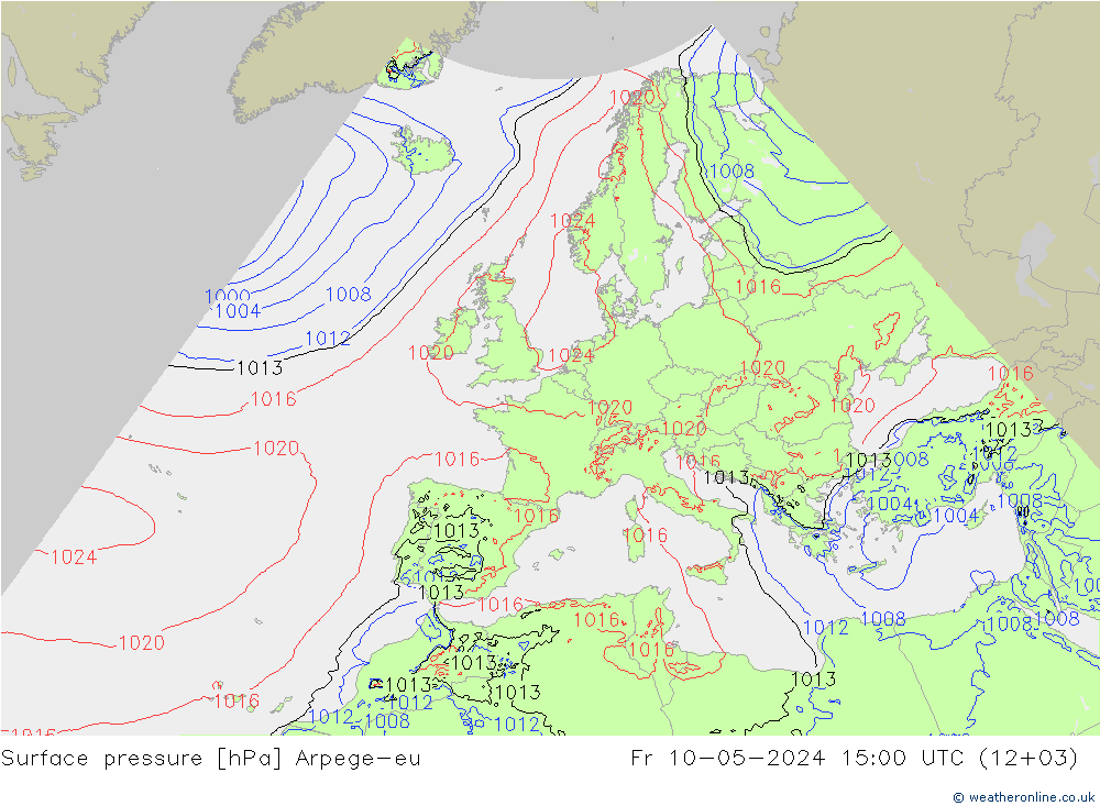 Atmosférický tlak Arpege-eu Pá 10.05.2024 15 UTC