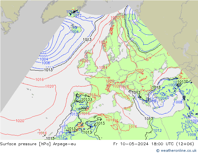 地面气压 Arpege-eu 星期五 10.05.2024 18 UTC