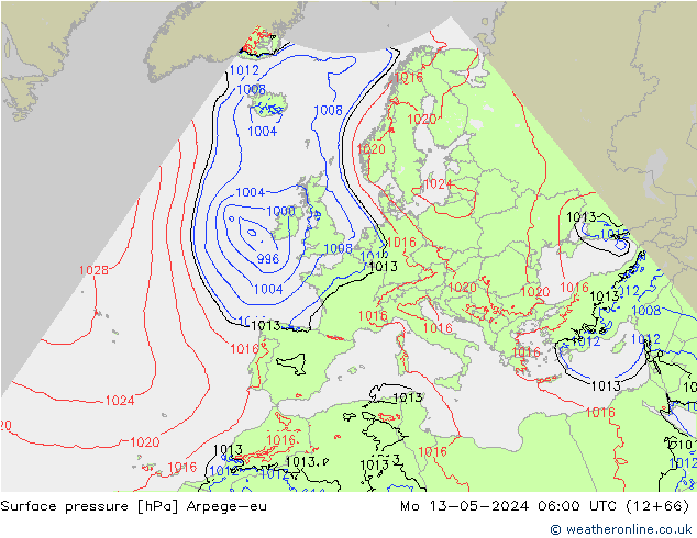 Atmosférický tlak Arpege-eu Po 13.05.2024 06 UTC