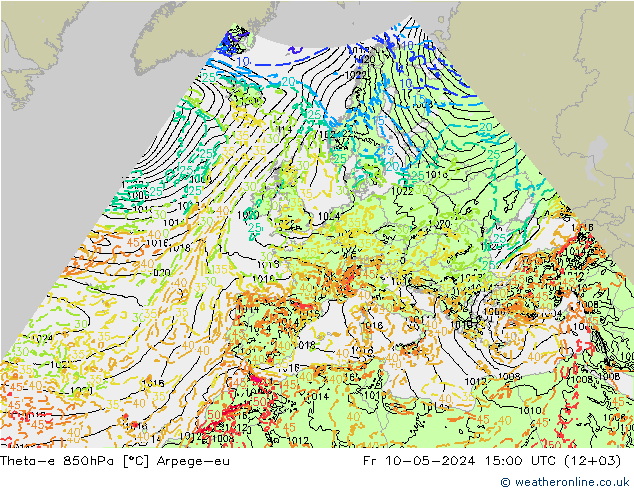 Theta-e 850hPa Arpege-eu ven 10.05.2024 15 UTC