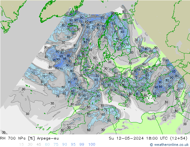 RH 700 hPa Arpege-eu Ne 12.05.2024 18 UTC