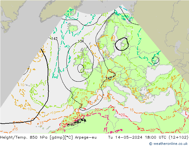 Hoogte/Temp. 850 hPa Arpege-eu di 14.05.2024 18 UTC