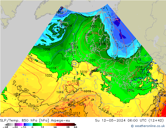 SLP/Temp. 850 hPa Arpege-eu zo 12.05.2024 06 UTC