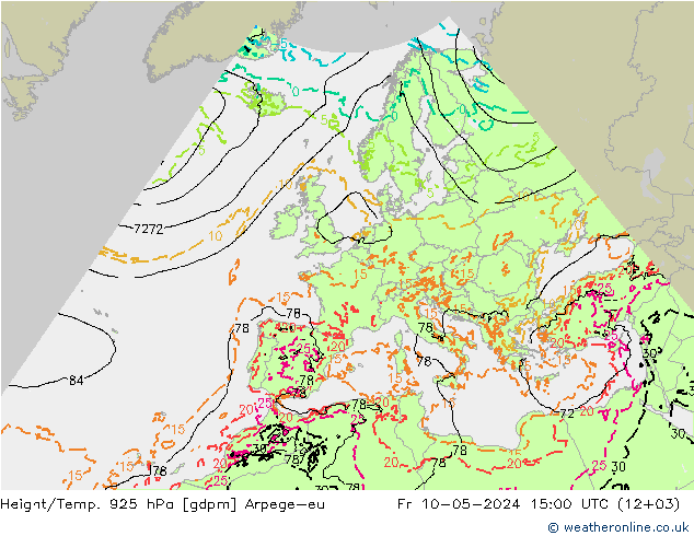 Height/Temp. 925 hPa Arpege-eu Fr 10.05.2024 15 UTC