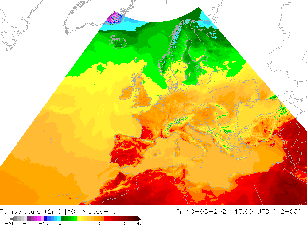 карта температуры Arpege-eu пт 10.05.2024 15 UTC