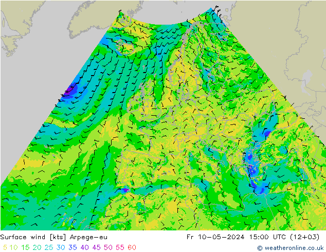 Surface wind Arpege-eu Fr 10.05.2024 15 UTC