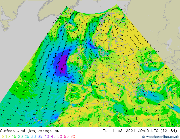 Surface wind Arpege-eu Tu 14.05.2024 00 UTC