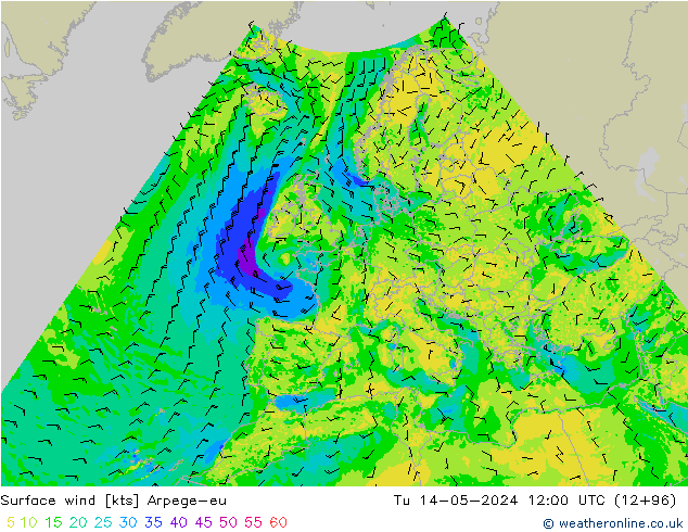 Surface wind Arpege-eu Tu 14.05.2024 12 UTC