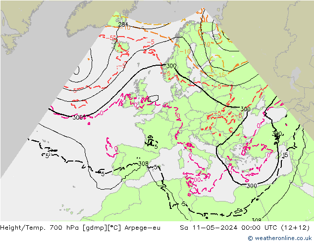 Height/Temp. 700 hPa Arpege-eu Sa 11.05.2024 00 UTC