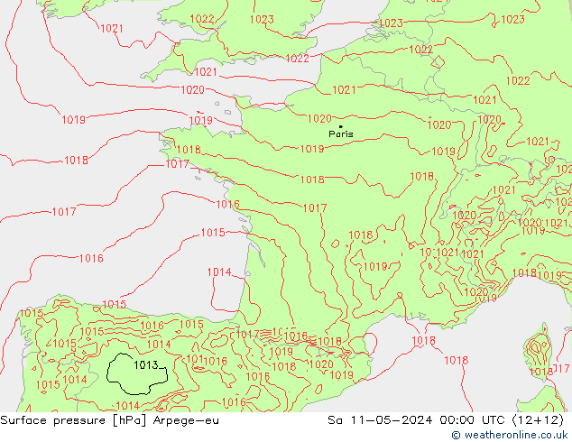 Atmosférický tlak Arpege-eu So 11.05.2024 00 UTC
