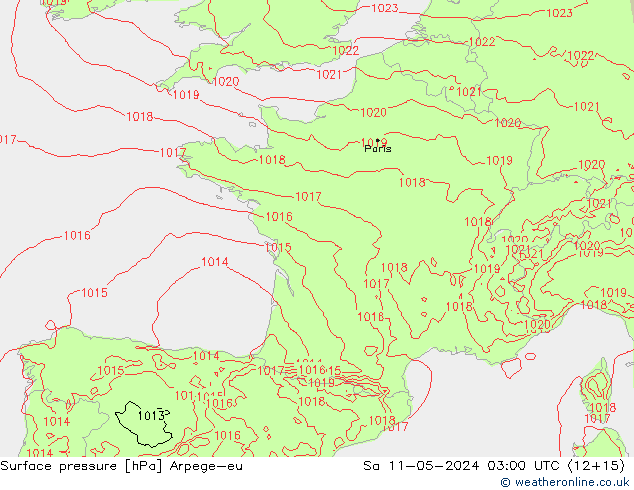 Pressione al suolo Arpege-eu sab 11.05.2024 03 UTC