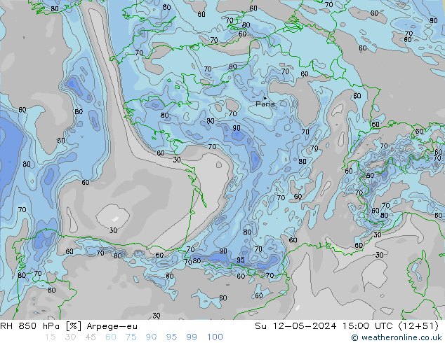 RH 850 hPa Arpege-eu Su 12.05.2024 15 UTC