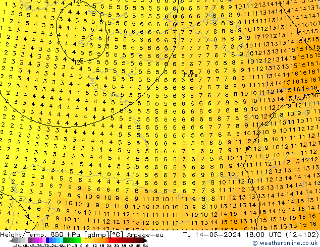 Height/Temp. 850 hPa Arpege-eu wto. 14.05.2024 18 UTC