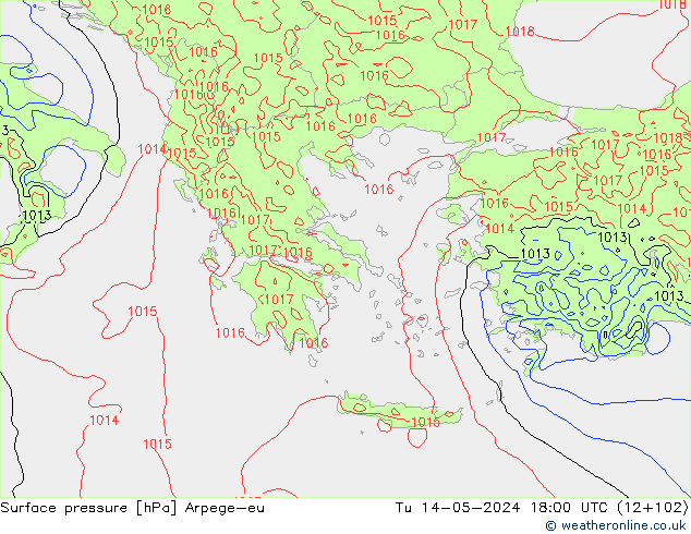 Surface pressure Arpege-eu Tu 14.05.2024 18 UTC