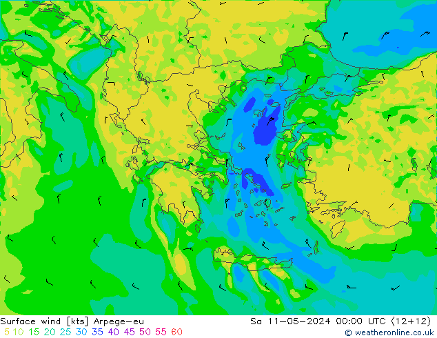 Vento 10 m Arpege-eu Sáb 11.05.2024 00 UTC