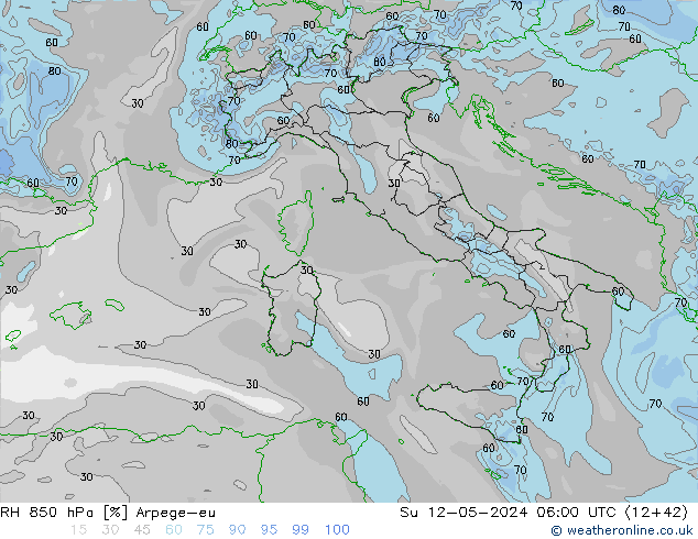 RH 850 hPa Arpege-eu  12.05.2024 06 UTC