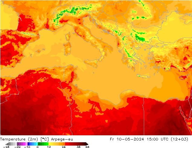 Sıcaklık Haritası (2m) Arpege-eu Cu 10.05.2024 15 UTC