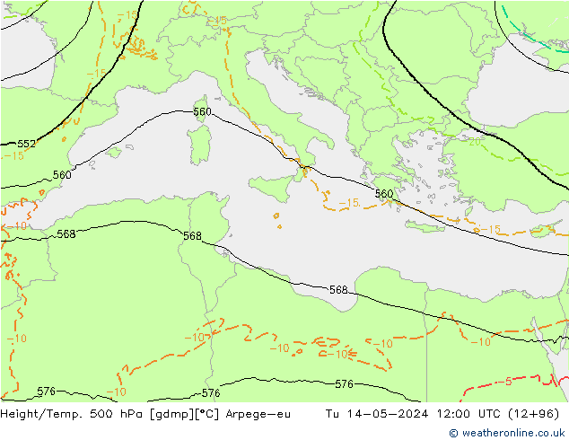 Yükseklik/Sıc. 500 hPa Arpege-eu Sa 14.05.2024 12 UTC