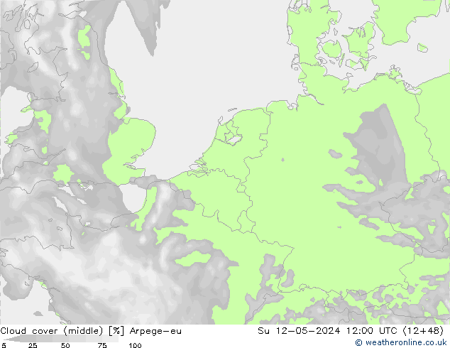 Cloud cover (middle) Arpege-eu Su 12.05.2024 12 UTC