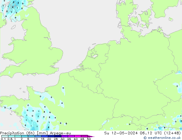 Precipitación (6h) Arpege-eu dom 12.05.2024 12 UTC
