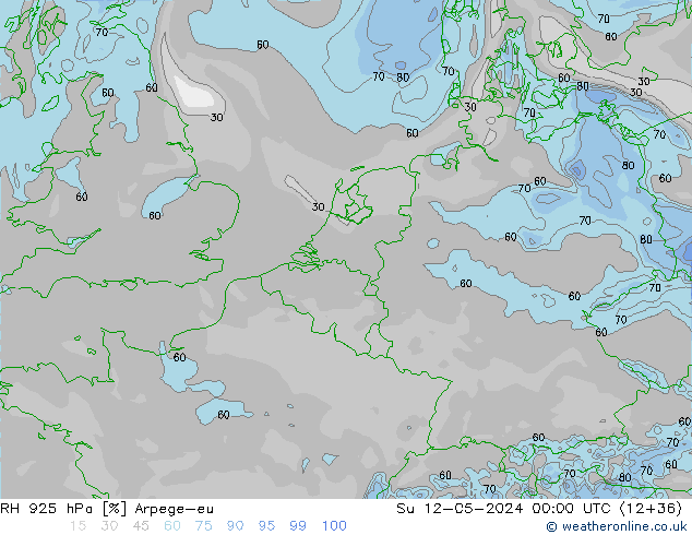 Humidité rel. 925 hPa Arpege-eu dim 12.05.2024 00 UTC
