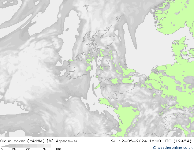 Cloud cover (middle) Arpege-eu Su 12.05.2024 18 UTC