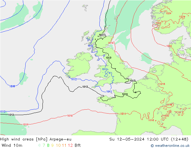High wind areas Arpege-eu Su 12.05.2024 12 UTC