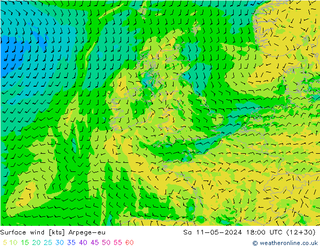 Surface wind Arpege-eu Sa 11.05.2024 18 UTC