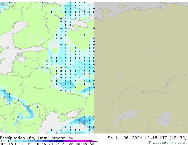 Precipitación (6h) Arpege-eu sáb 11.05.2024 18 UTC