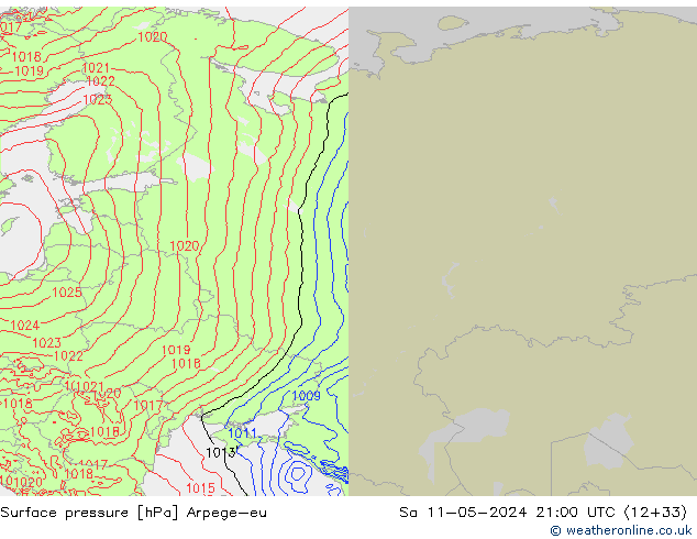 Atmosférický tlak Arpege-eu So 11.05.2024 21 UTC