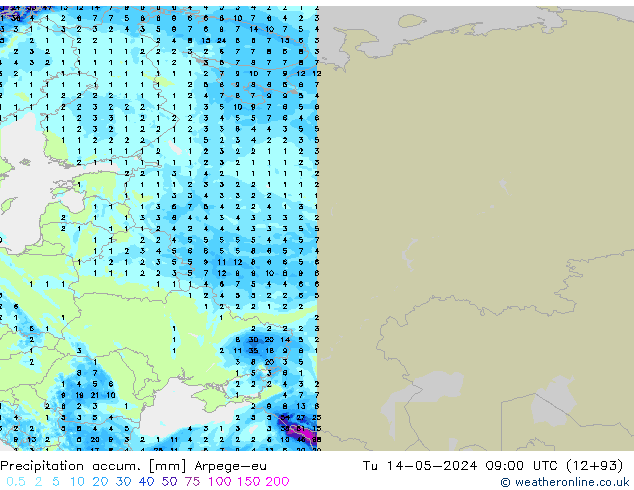 Precipitation accum. Arpege-eu Tu 14.05.2024 09 UTC