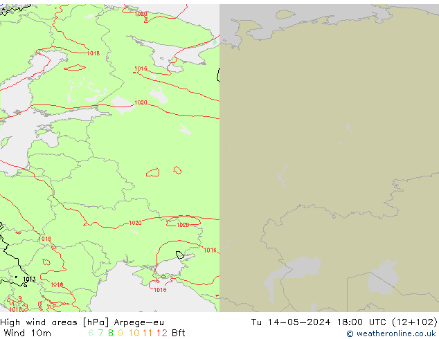 High wind areas Arpege-eu Út 14.05.2024 18 UTC