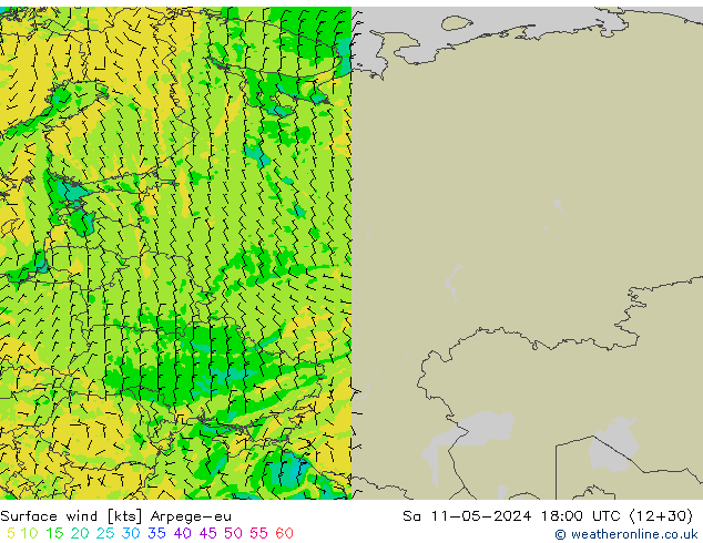 ветер 10 m Arpege-eu сб 11.05.2024 18 UTC