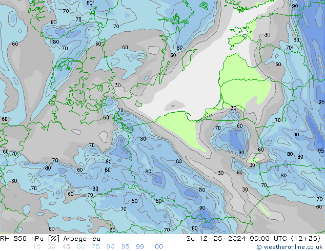RH 850 hPa Arpege-eu nie. 12.05.2024 00 UTC