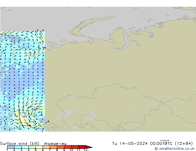Rüzgar 10 m (bft) Arpege-eu Sa 14.05.2024 00 UTC