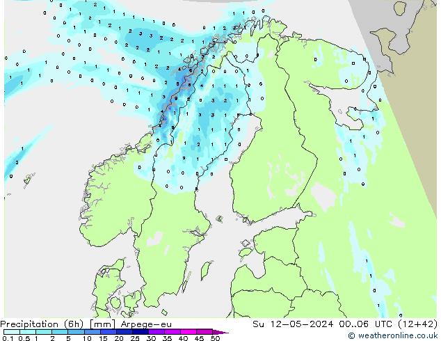 Precipitation (6h) Arpege-eu Ne 12.05.2024 06 UTC