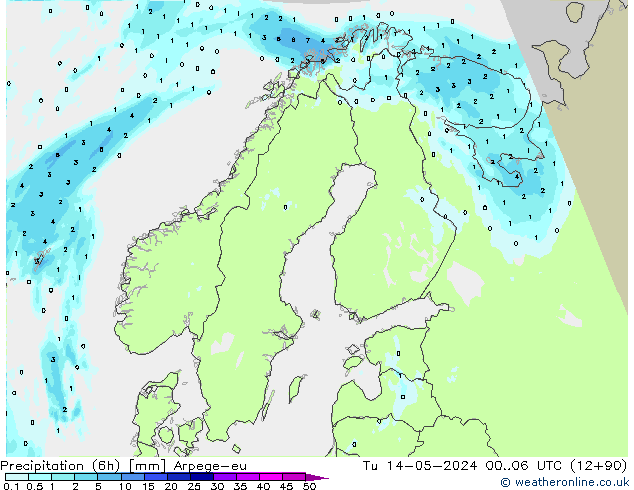 Precipitação (6h) Arpege-eu Ter 14.05.2024 06 UTC