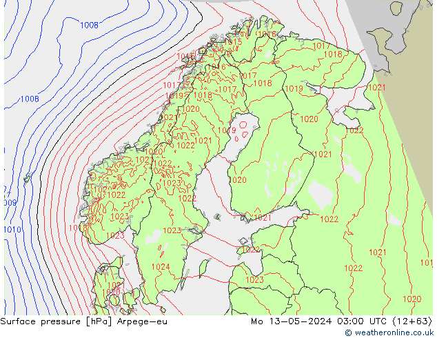 Surface pressure Arpege-eu Mo 13.05.2024 03 UTC