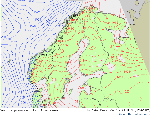 Pressione al suolo Arpege-eu mar 14.05.2024 18 UTC