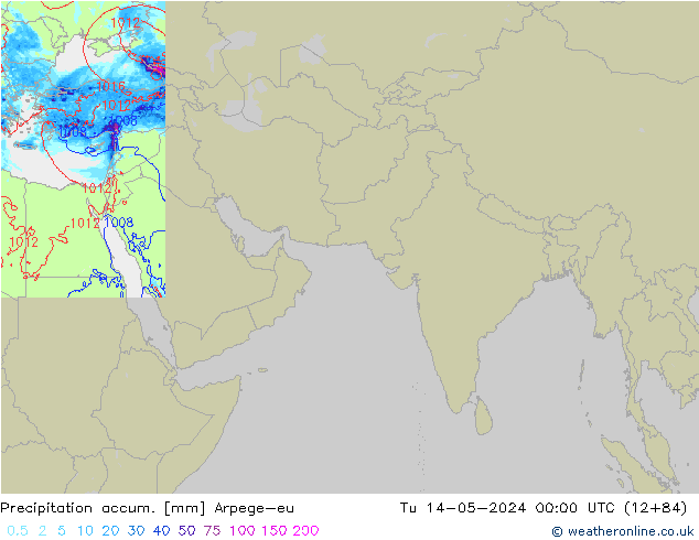 Precipitation accum. Arpege-eu Út 14.05.2024 00 UTC