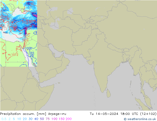 Precipitation accum. Arpege-eu Út 14.05.2024 18 UTC