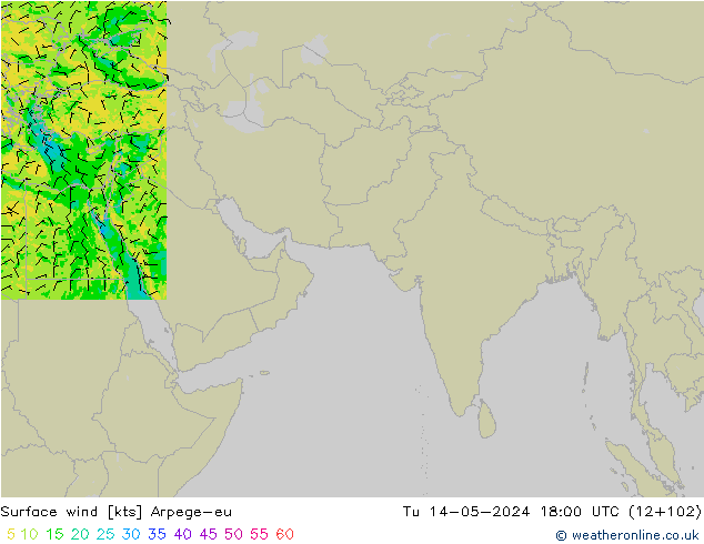 Surface wind Arpege-eu Út 14.05.2024 18 UTC