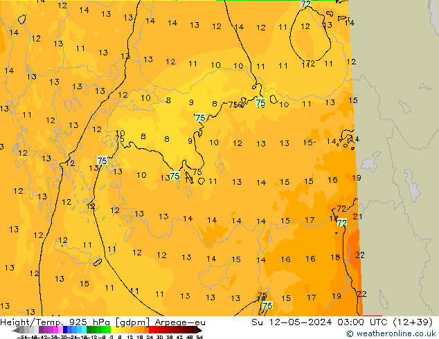 Hoogte/Temp. 925 hPa Arpege-eu zo 12.05.2024 03 UTC