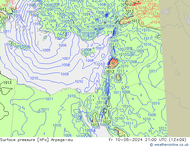 Atmosférický tlak Arpege-eu Pá 10.05.2024 21 UTC