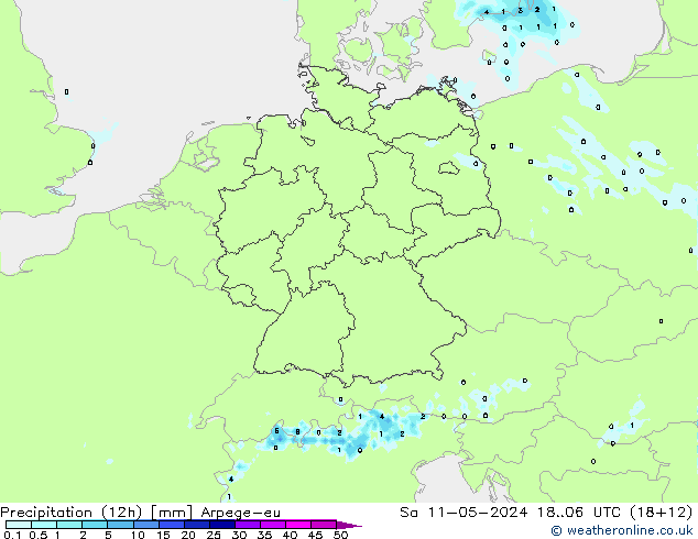 Precipitation (12h) Arpege-eu Sa 11.05.2024 06 UTC